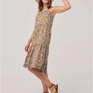 Pact Mustard Floral Tiered Midi Dress
